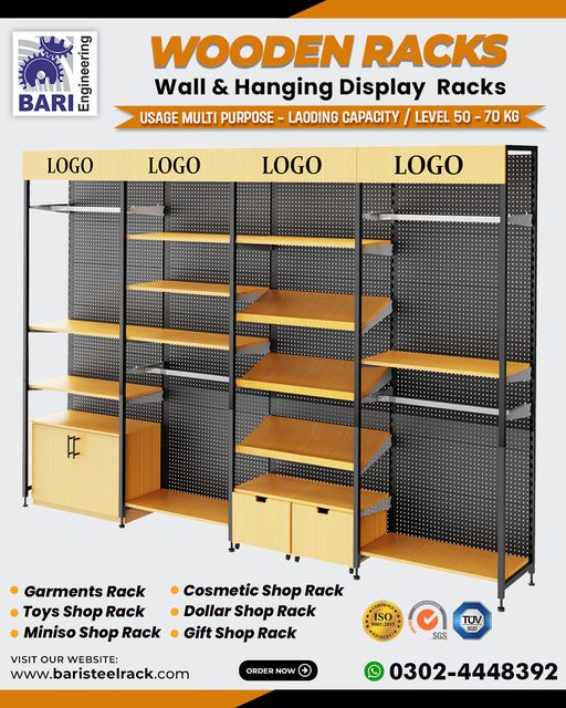 WoodeGarments Shop Rack | Wooden Display Rack | Wooden Wall Rack