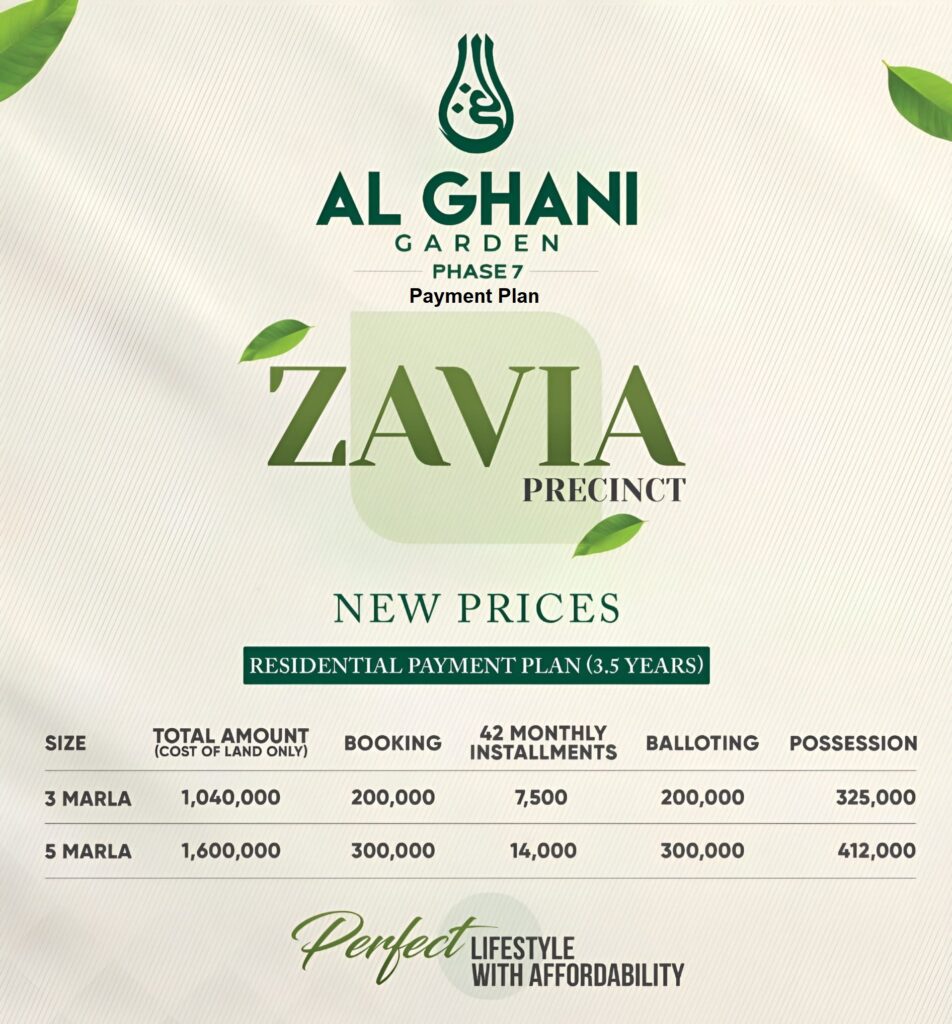 Al Ghani Garden Phase 7 Zavia Block New Payment Plan